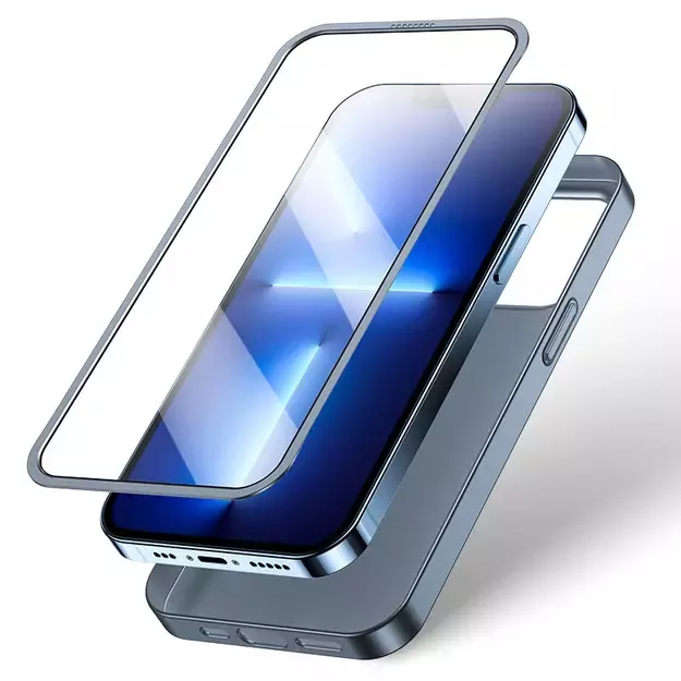 Joyroom 360 Full Case front and back cover for iPhone 13 Pro + tempered glass screen protector grey (JR-BP935 tranish) 11