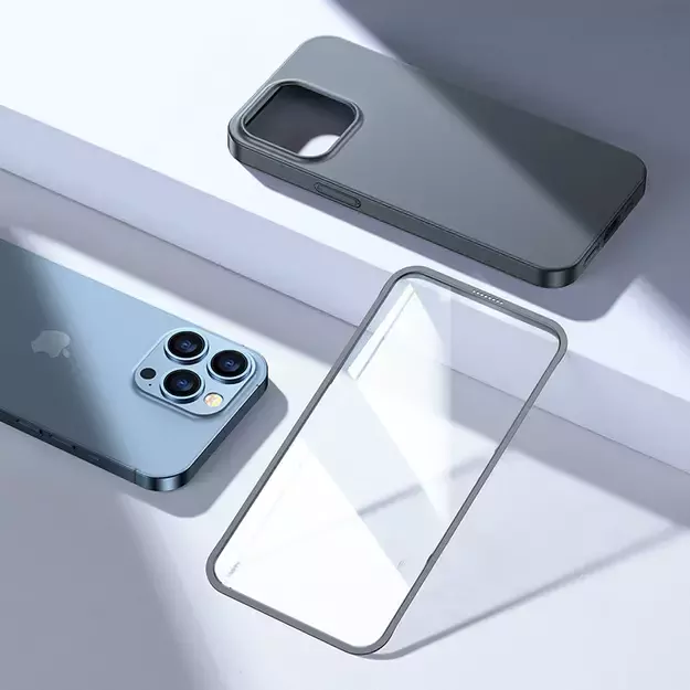 Joyroom 360 Full Case front and back cover for iPhone 13 Pro + tempered glass screen protector grey (JR-BP935 tranish) 16