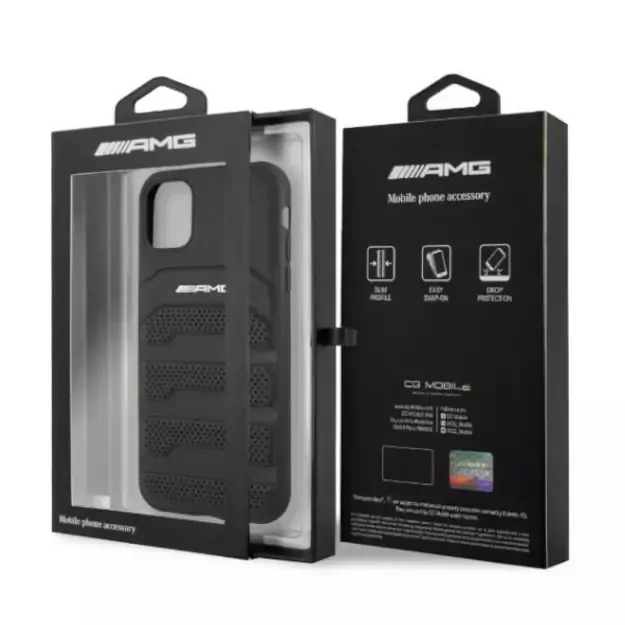 AMG AMHCN61GSEBK iPhone 11 6.1 &quot black / black hardcase Leather Debossed Lines 7