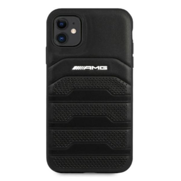AMG AMHCN61GSEBK iPhone 11 6.1 &quot black / black hardcase Leather Debossed Lines 9