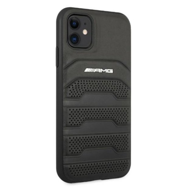 AMG AMHCN61GSEBK iPhone 11 6.1 &quot black / black hardcase Leather Debossed Lines 10