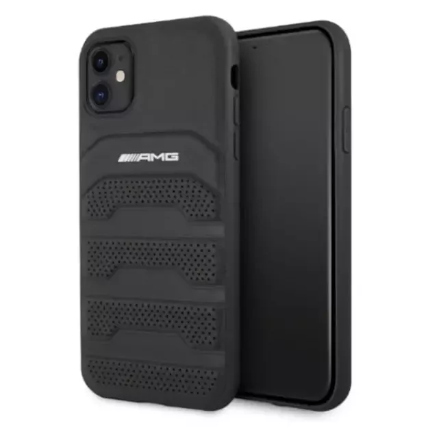 AMG AMHCN61GSEBK iPhone 11 6.1 &quot black / black hardcase Leather Debossed Lines
