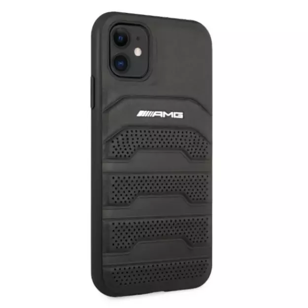 AMG AMHCN61GSEBK iPhone 11 6.1 &quot black / black hardcase Leather Debossed Lines 3