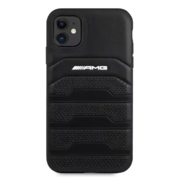 AMG AMHCN61GSEBK iPhone 11 6.1 &quot black / black hardcase Leather Debossed Lines 2