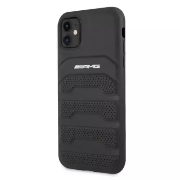 AMG AMHCN61GSEBK iPhone 11 6.1 &quot black / black hardcase Leather Debossed Lines 1