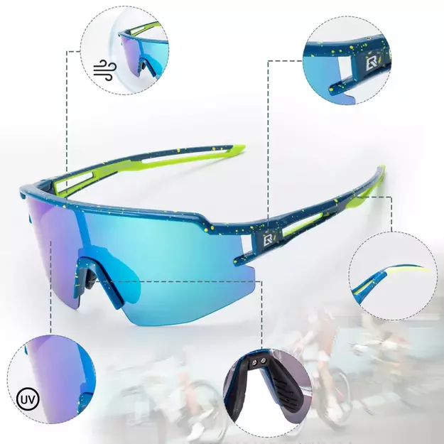 Rockbros Polarized Cycling Glasses with UV Protection and Corrective Insert Blue Lenses - Blue 3
