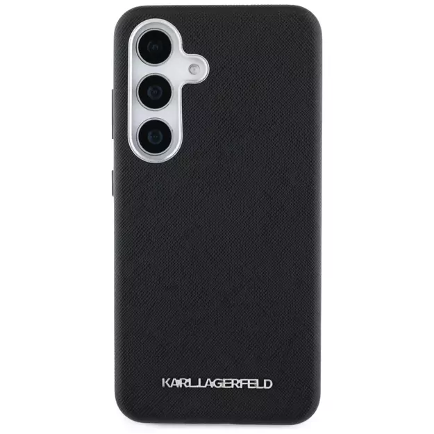 Karl Lagerfeld Saffiano Full Wrapped Elongated Metal Logo MagSafe Case for Samsung Galaxy S25 - Black 2