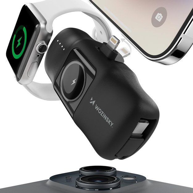 Wozinsky WF16-YLS 5000mAh 15W Lightning Mini Power Bank with Built-in USB-C Cable and Apple Watch Charger - Black 3