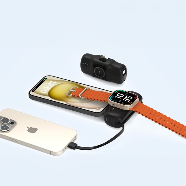 Wozinsky WF16-YLS 5000mAh 15W Lightning Mini Power Bank with Built-in USB-C Cable and Apple Watch Charger - Black 8