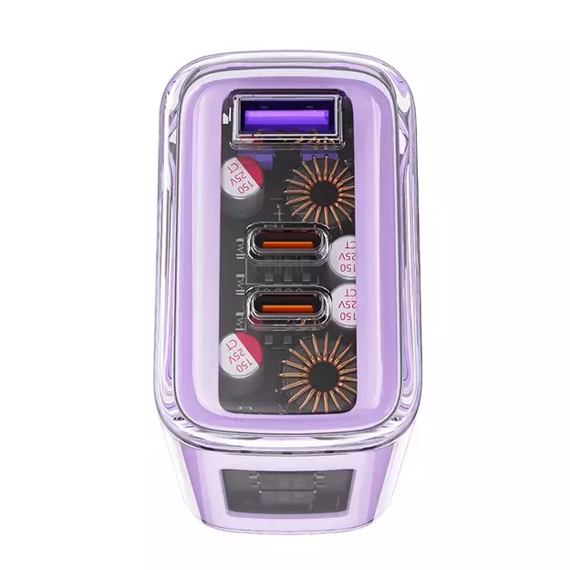 Acefast charger GaN 65W 3 ports (1xUSB, 2xUSB C) purple (A45) 3