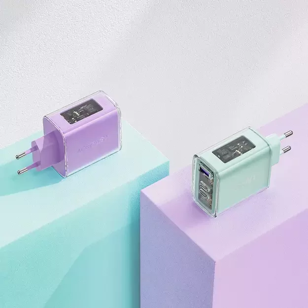 Acefast charger GaN 65W 3 ports (1xUSB, 2xUSB C) purple (A45) 5