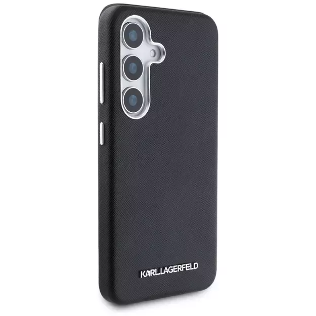 Karl Lagerfeld Saffiano Full Wrapped Elongated Metal Logo MagSafe Case for Samsung Galaxy S25+ - Black 3