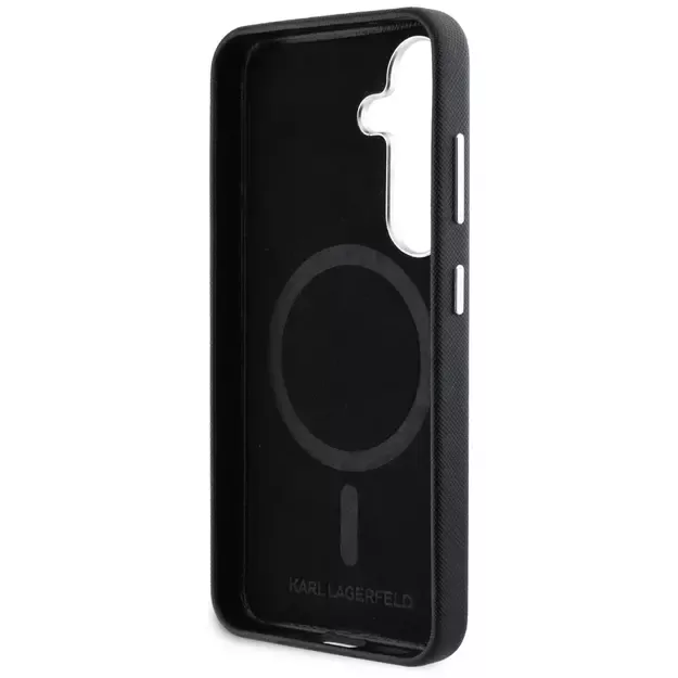 Karl Lagerfeld Saffiano Full Wrapped Elongated Metal Logo MagSafe Case for Samsung Galaxy S25+ - Black 6
