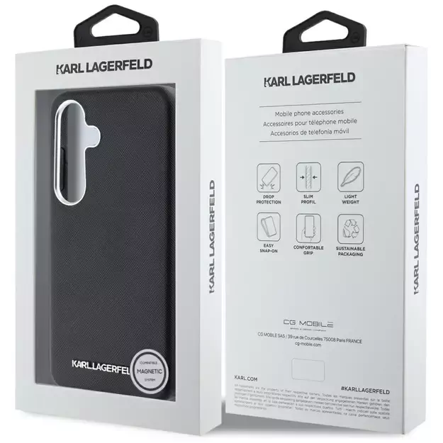 Karl Lagerfeld Saffiano Full Wrapped Elongated Metal Logo MagSafe Case for Samsung Galaxy S25+ - Black 7