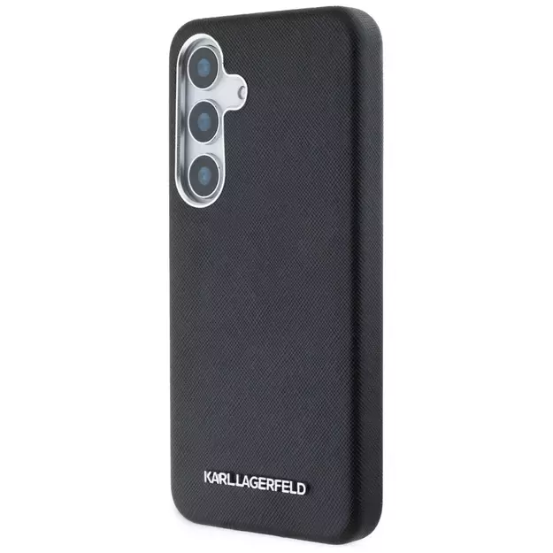 Karl Lagerfeld Saffiano Full Wrapped Elongated Metal Logo MagSafe Case for Samsung Galaxy S25+ - Black 1