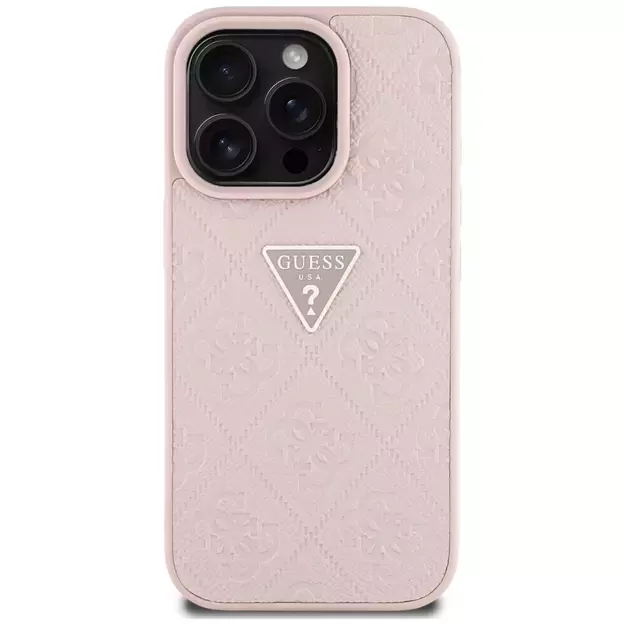 Guess Hot Stamp 4G Pattern Triangle Metal Logo iPhone 16 Pro Max Case - Pink 9