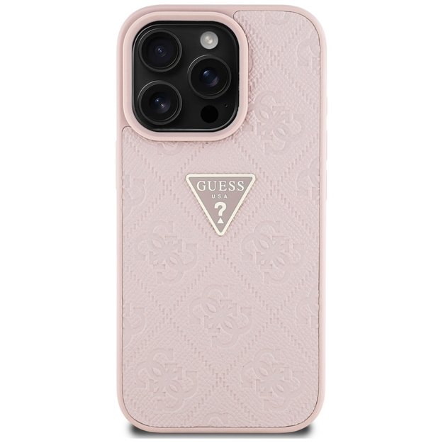Guess Hot Stamp 4G Pattern Triangle Metal Logo iPhone 16 Pro Max Case - Pink 7