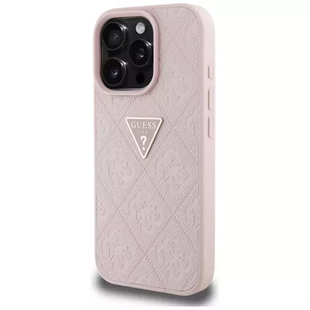 Guess Hot Stamp 4G Pattern Triangle Metal Logo iPhone 16 Pro Max Case - Pink 8