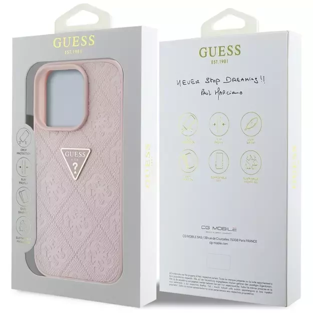 Guess Hot Stamp 4G Pattern Triangle Metal Logo iPhone 16 Pro Max Case - Pink 14