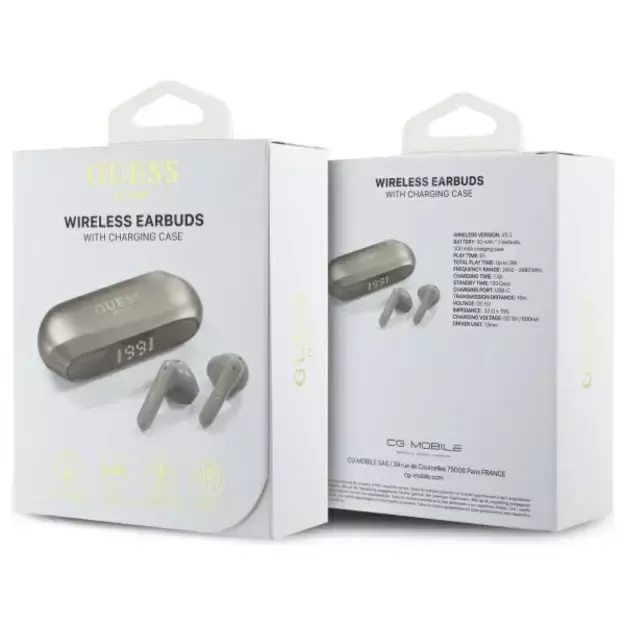 Guess Elongated Metalic Printed Logo Bluetooth TWS Headphones + Docking Station - Gold 12