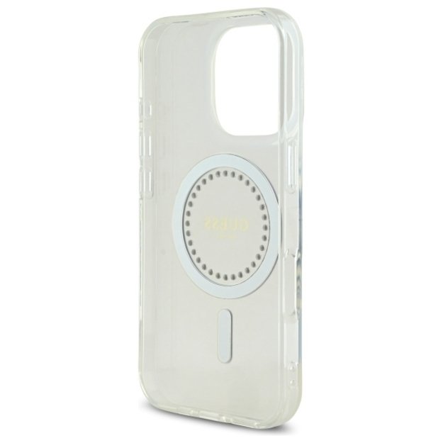 Guess IML Rhinestones MagSafe Case for iPhone 16 Pro - White 6