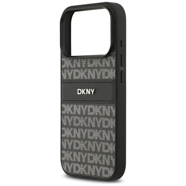 DKNY Repeat Texture Pattern with Tonal Stripe iPhone 17 Pro Case - Black 5