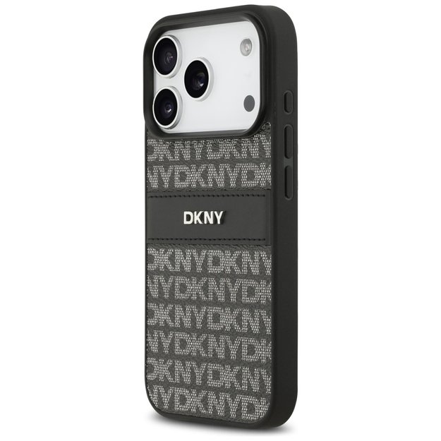 DKNY Repeat Texture Pattern with Tonal Stripe iPhone 17 Pro Case - Black 1
