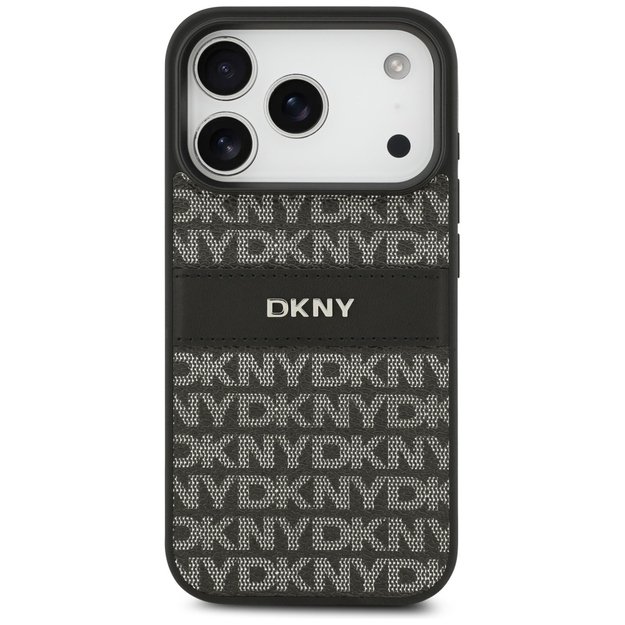 DKNY Repeat Texture Pattern with Tonal Stripe iPhone 17 Pro Case - Black 2