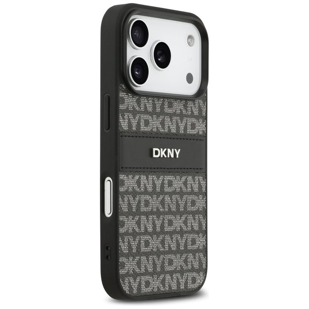 DKNY Repeat Texture Pattern with Tonal Stripe iPhone 17 Pro Case - Black 3