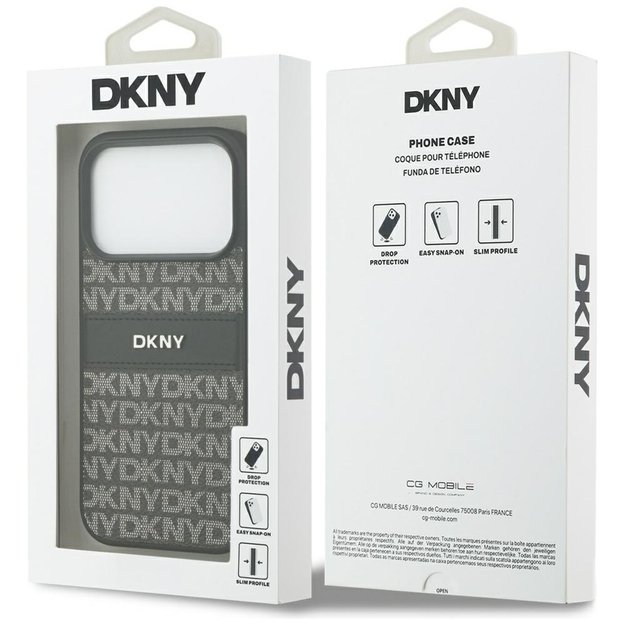 DKNY Repeat Texture Pattern with Tonal Stripe iPhone 17 Pro Case - Black 7
