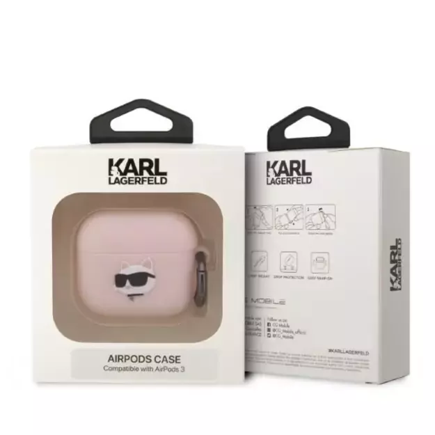 Karl Lagerfeld KLA3RUNCHP AirPods 3 cover pink/pink Silicone Choupette Head 3D 2