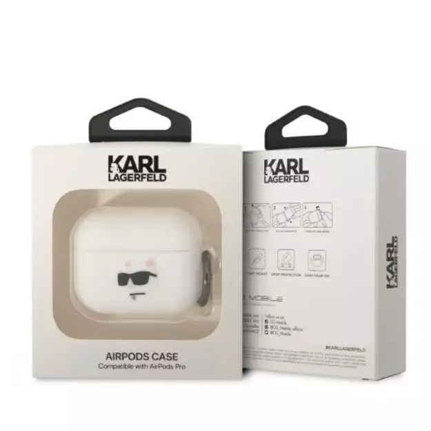 Karl Lagerfeld KLAPRUNCHH AirPods Pro cover white/white Silicone Choupette Head 3D 2