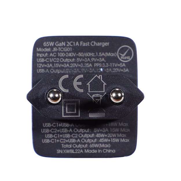 Joyroom fast GaN charger 65W USB-A, 2x USB-C black + USB-C - USB-C cable 100W 1.2m (TCG01) 5