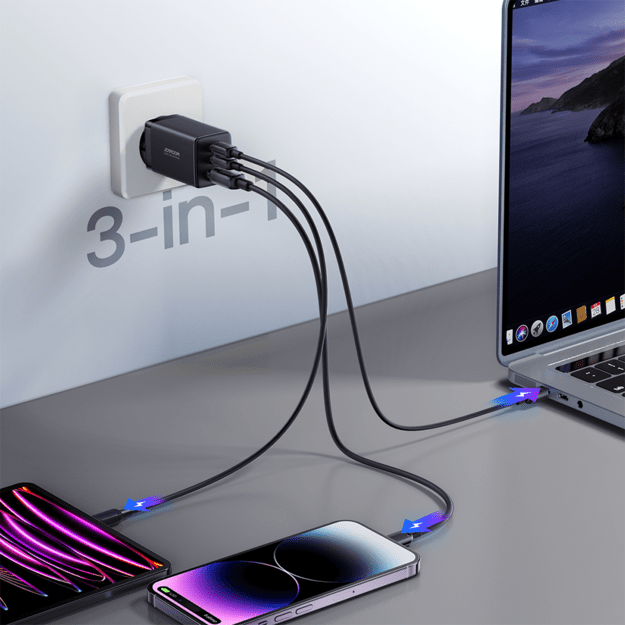 Joyroom fast GaN charger 65W USB-A, 2x USB-C black + USB-C - USB-C cable 100W 1.2m (TCG01) 8