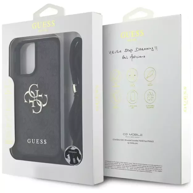 Guess 4G Big Logo Cord Stap Crossbody Case for iPhone 16 Plus Black 12