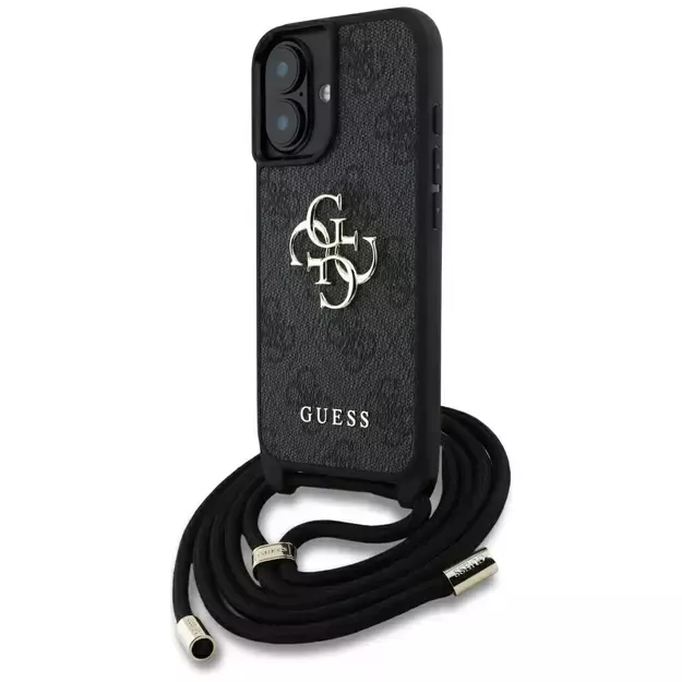 Guess 4G Big Logo Cord Stap Crossbody Case for iPhone 16 Plus Black