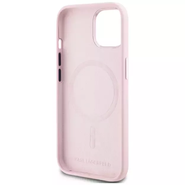 Karl Lagerfeld Silicone Shadow Metal Initial MagSafe iPhone 15 Case Pink 13