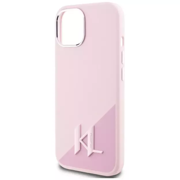 Karl Lagerfeld Silicone Shadow Metal Initial MagSafe iPhone 15 Case Pink 12