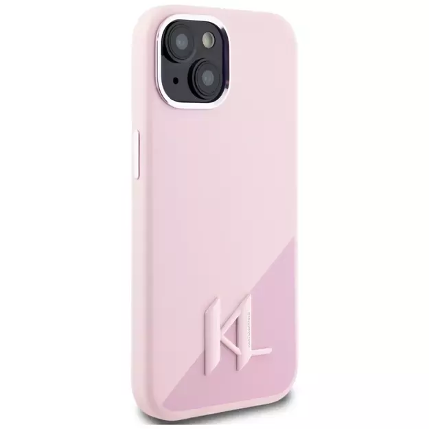 Karl Lagerfeld Silicone Shadow Metal Initial MagSafe iPhone 15 Case Pink 10