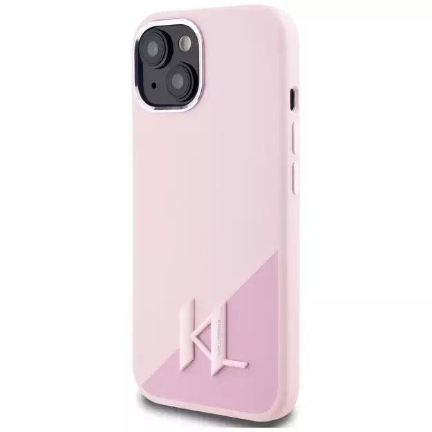 Karl Lagerfeld Silicone Shadow Metal Initial MagSafe iPhone 15 Case Pink 8