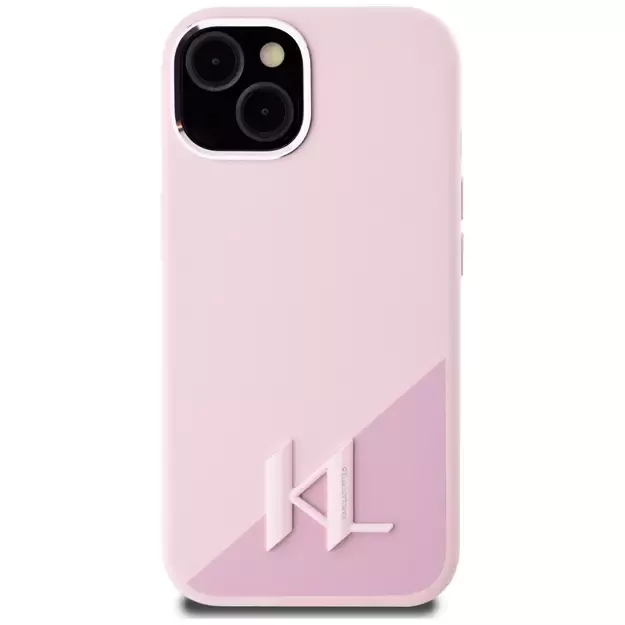 Karl Lagerfeld Silicone Shadow Metal Initial MagSafe iPhone 15 Case Pink 9