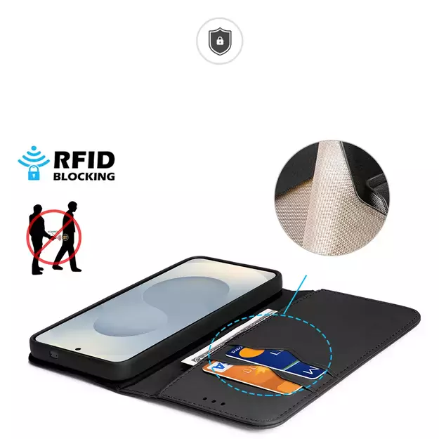 Dux Ducis Hivo Samsung Galaxy S25 Edge Case with Flip and RFID Protection - Black 3