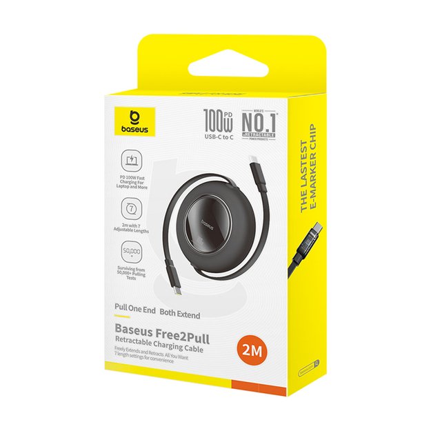 Baseus Free2Pull Mini 100W Retractable USB-C Cable - USB-C 2m - Black 9