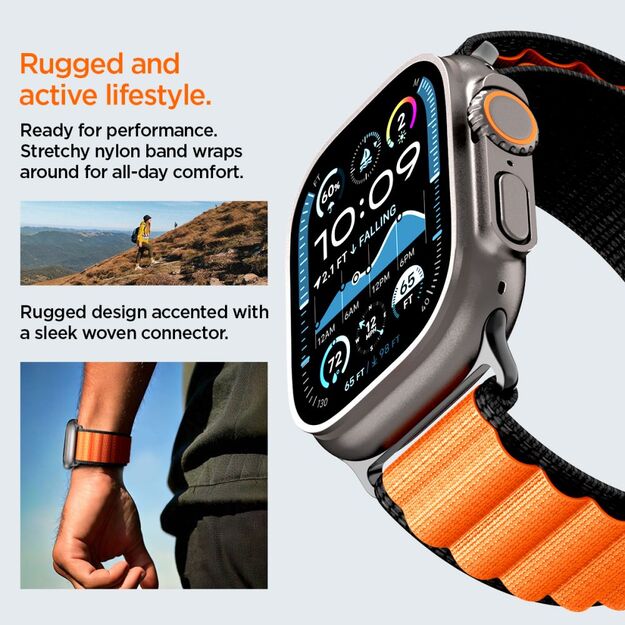 Spigen WBF1 Strap for Apple Watch 44 / 45 / 46 / 49 mm - Black and Orange 15