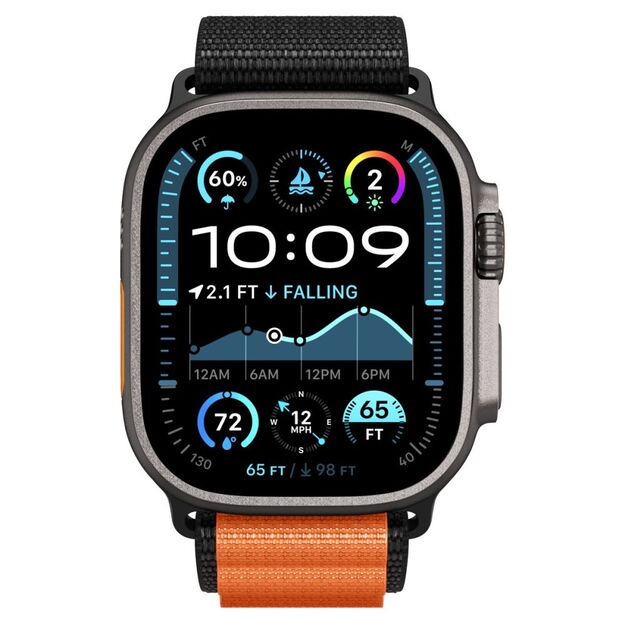 Spigen WBF1 Strap for Apple Watch 44 / 45 / 46 / 49 mm - Black and Orange 3