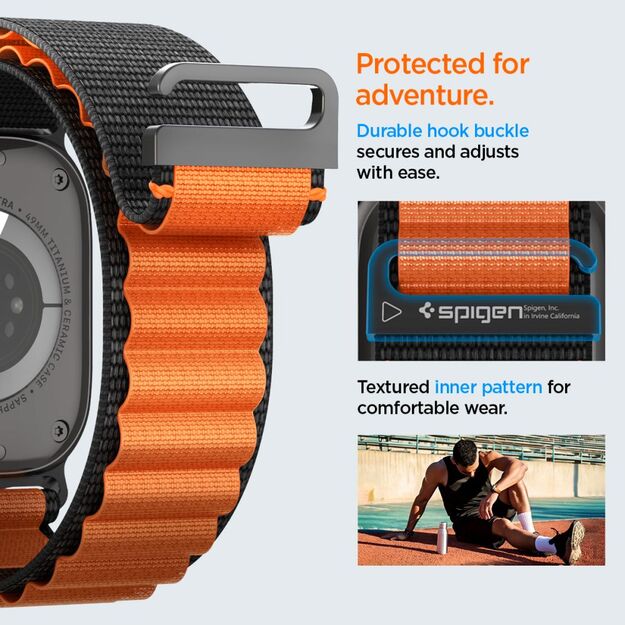 Spigen WBF1 Strap for Apple Watch 44 / 45 / 46 / 49 mm - Black and Orange 13