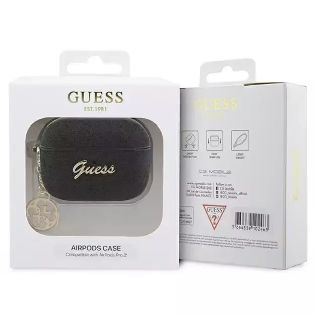 Guess GUAP2GLGSHK AirPods Pro 2 cover black/black Glitter Flake 4G Charm 3