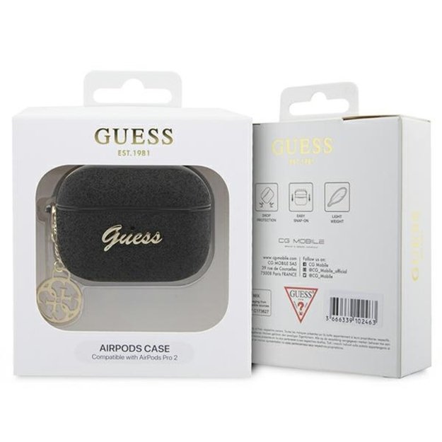 Guess GUAP2GLGSHK AirPods Pro 2 cover black/black Glitter Flake 4G Charm 6
