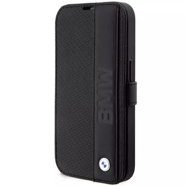 Case BMW BMBKP14L22RDPK iPhone 14 Pro 6.1  black/black bookcase Leather Textured&Stripe
