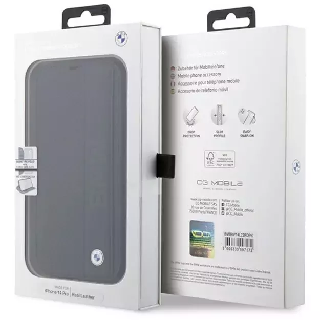 Case BMW BMBKP14L22RDPK iPhone 14 Pro 6.1  black/black bookcase Leather Textured&Stripe 10
